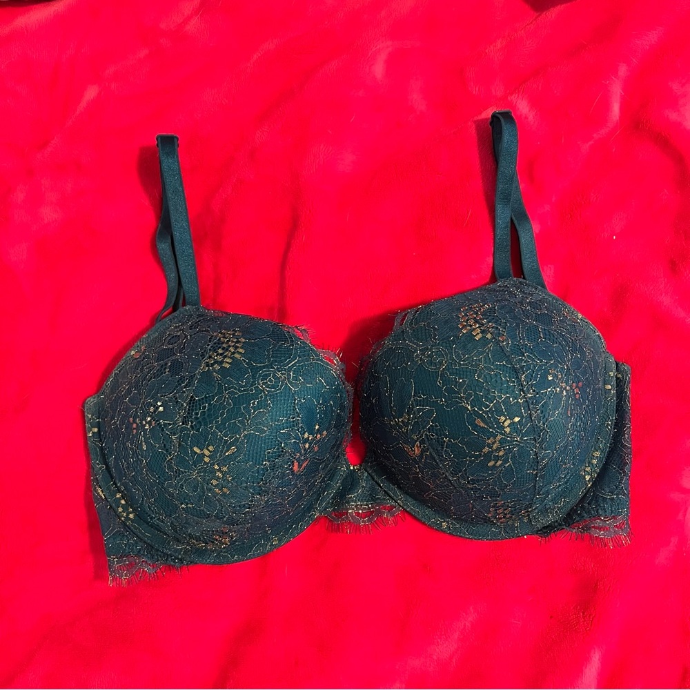Victoria's Secret Bra Bombshell Add 2 Cups Shimmer Lace Teal